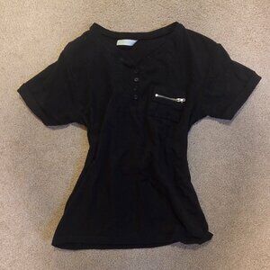 Black Button-Up T-Shirt with Front Pocket